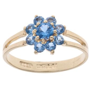 9ct Yellow Gold Blue Gemstone Cluster Ring