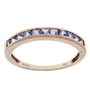 9ct Yellow Gold Blue Gemstone Half Eternity Ring