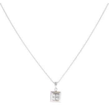 9ct White Gold 0.20ct Princess Cut Diamond Cluster Pendant And Chain 18"