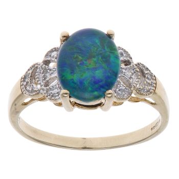 9ct Yellow Gold 0.05ct Diamond and Blue Opal Triplet Ring