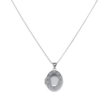 Silver Patterned Locket and Chain 18" By Icesia