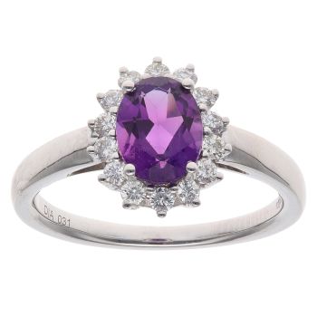 18ct White Gold 0.31ct Brilliant Cut Diamond and Amethyst Cluster Ring
