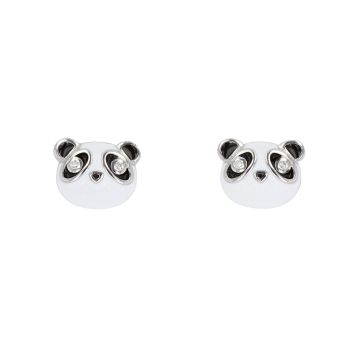 Silver Enamelled Panda Stud Earrings