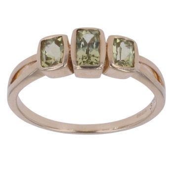 9ct Yellow Gold Green Gemstone Three Stone Ring