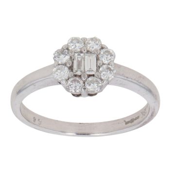 18ct White Gold 0.50ct Brilliant and Baguette Cut Diamond Cluster Ring