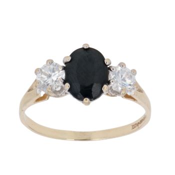 9ct Yellow Gold Cubic Zirconia and Sapphire Three Stone Ring
