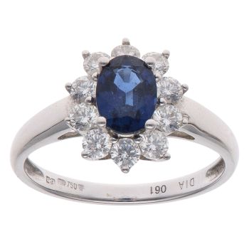18ct White Gold 0.61ct Brilliant Cut Diamond and Sapphire Cluster Ring