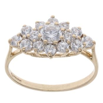 9ct Yellow Gold Cubic Zirconia Cluster Ring