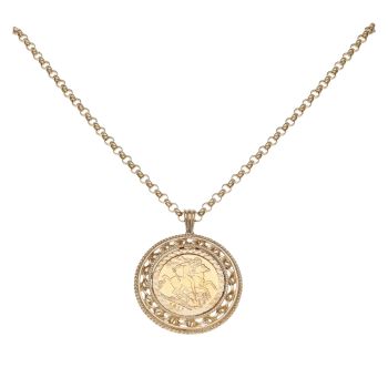9ct Yellow Gold 1911 George V UK Full Sovereign Coin Pendant and Chain 24"