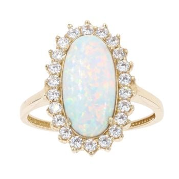 9ct Yellow Gold Created Opal And Cubic Zirconia Cluster Ring