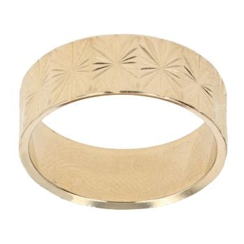 18ct Yellow Gold Patterned Wedding Band 6.7mm