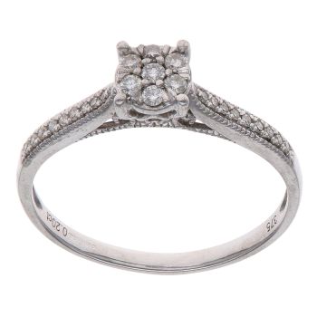 9ct White Gold 0.20ct Brilliant Cut Diamond Cluster Ring