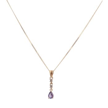 9ct Yellow Gold 0.10ct Diamond and Tanzanite Pendant and Chain 18"