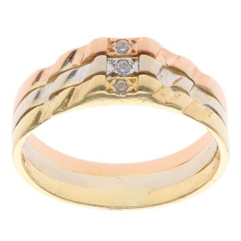 18ct Yellow White and Rose Gold Three Stone Ring