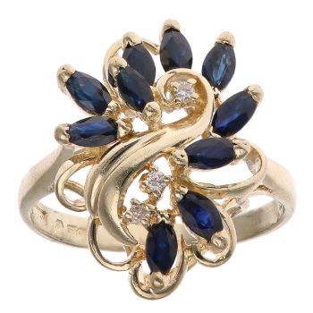 9ct Yellow Gold 0.05ct Diamond and Sapphire Fancy Ring