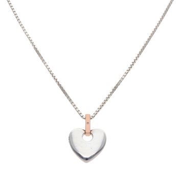 Silver and Rose Gold Cariad Heart Clogau Pendant and Chain 18"