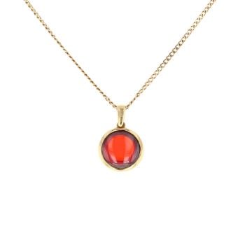 18ct Yellow Gold Red Gemstone Pendant And Chain 18"