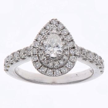 18ct White Gold 1.00ct Pear, Single and Brilliant Cut Diamond Cluster Ring