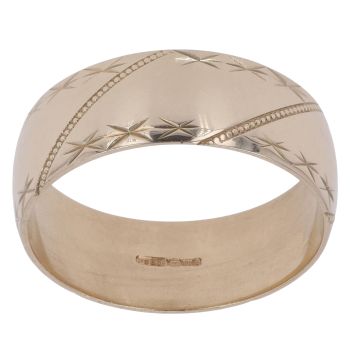 9ct Yellow Gold Patterned Wedding Band 8.1mm