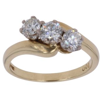 18ct Yellow Gold 1.00ct Round Brilliant Cut Diamond Trilogy Ring