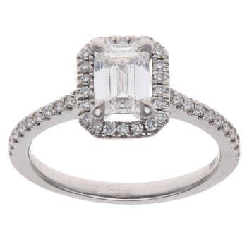 Platinum 1.29ct Emerald and Brilliant Cut Lab Grown Diamond Cluster Ring