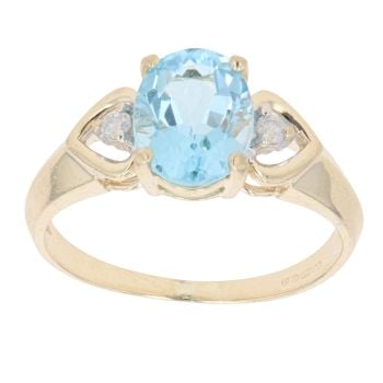 9ct Yellow Gold 0.05ct Diamond And Blue Gemstone Dress Ring