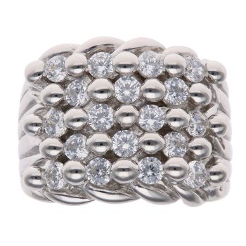 Silver Cubic Zirconia Five Row Keeper Ring
