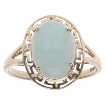 9ct Yellow Gold Jade Greek Key Ring