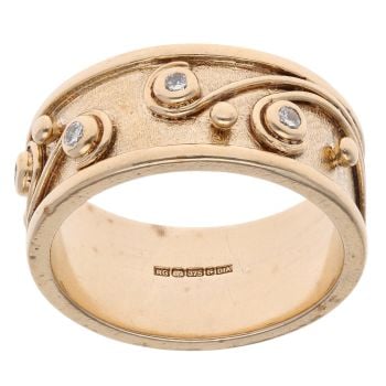 9ct Yellow Gold 0.05ct Diamond Swirl Patterned Band