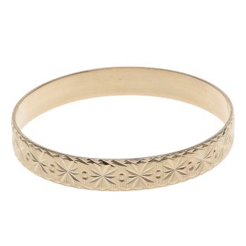 9ct Yellow Gold Patterned Solid Bangle