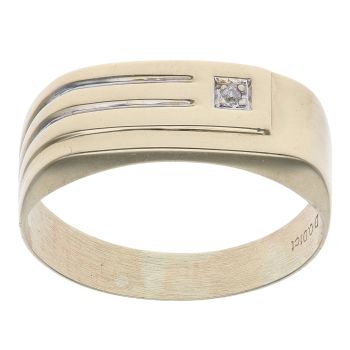 9ct Yellow and White Gold 0.01ct Diamond Striped Signet Ring