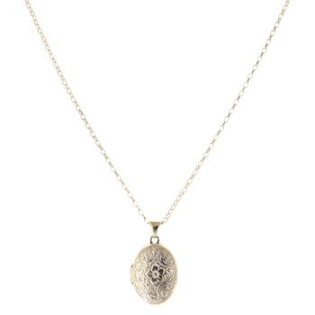 9ct Yellow Gold Floral Locket and Chain 20"