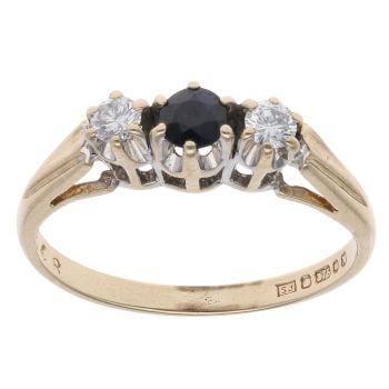 9ct Yellow Gold 0.10ct Diamond and Sapphire Three Stone Ring