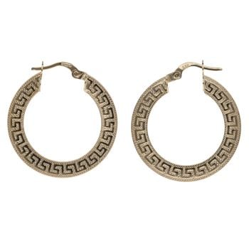 14ct Yellow Gold Greek Key Hoop Earrings