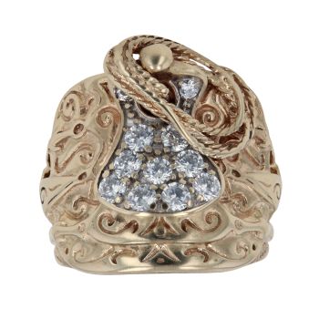 9ct Yellow Gold Cubic Zirconia Patterned Saddle Ring