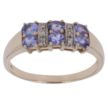 9ct Yellow Gold 0.05ct Diamond and Tanzanite Fancy Ring