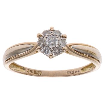 9ct Yellow and White Gold 0.20ct Brilliant Cut Diamond Cluster Ring