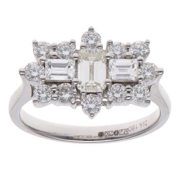 18ct White Gold 1.60ct Brilliant and Emerald Cut Diamond Cluster Ring