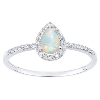 9ct White Gold Pear Opal and Diamond Teardrop Cluster Ring