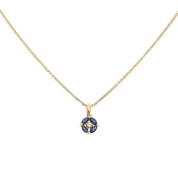 18ct Yellow Gold 0.02ct Diamond And Sapphire Cluster Pendant And Chain 16"