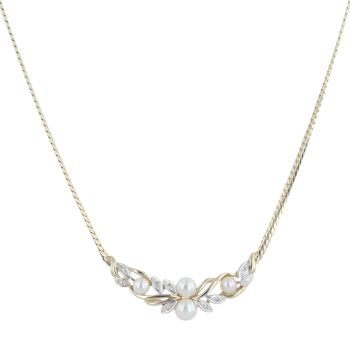 9ct Yellow Gold 0.03ct Diamond and Pearl Necklace 16"