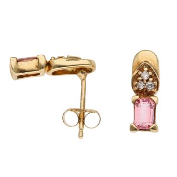 18ct Yellow Gold 0.05ct Diamond and Pink Sapphire Stud Earrings