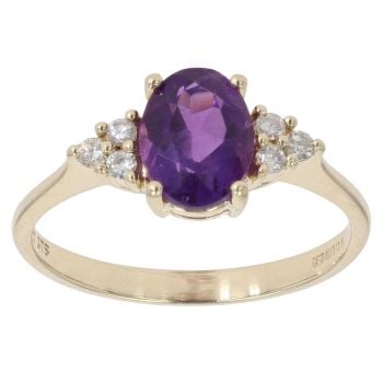 9ct Yellow Gold 0.05ct Diamond and Amethyst Ring