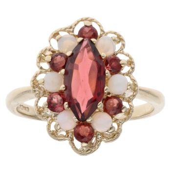 9ct Yellow Gold Garnet And Opal Cluster Ring