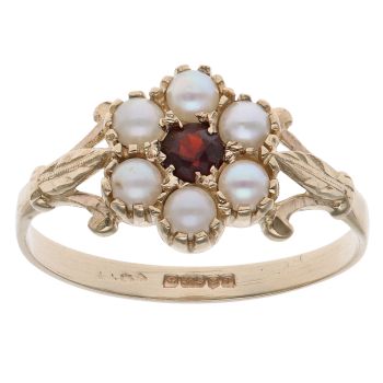 9ct Yellow Gold Pearl and Garnet Cluster Ring