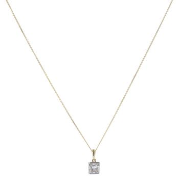 9ct Yellow Gold 1.00ct Princess Cut Lab Grown Diamond Pendant and Chain 16"
