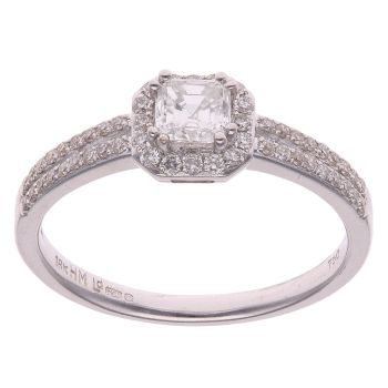 18ct White Gold 0.75ct Brilliant and Asscher Cut Diamond Cluster Ring