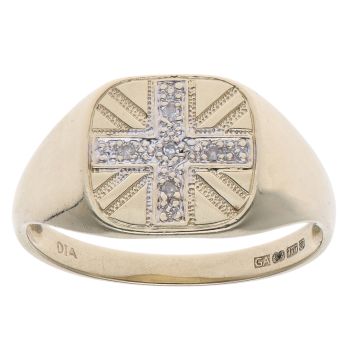 9ct Yellow Gold 0.05ct Diamond Union Jack Signet Ring