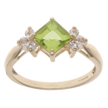 9ct Yellow Gold Peridot And Cubic Zirconia Dress Ring