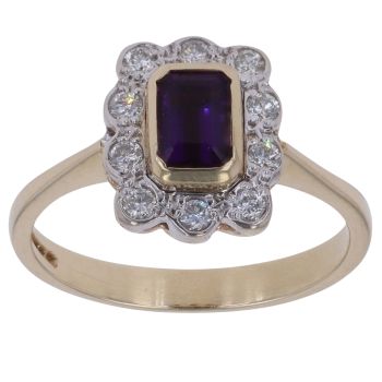 9ct Yellow Gold 0.20ct Diamond and Amethyst Cluster Ring